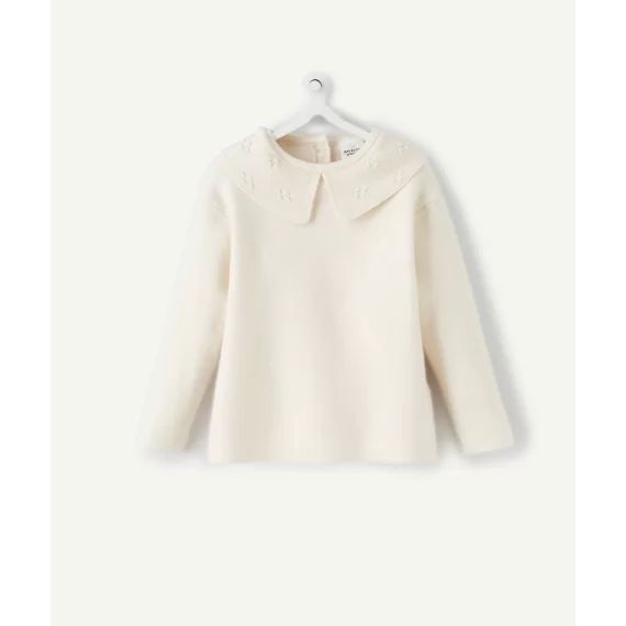 Pull écru en maille avec col claudine bébé fille –  – Soldes