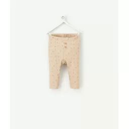 Legging côtelé bébé en coton bio beige avec motifs imprimés –  – Soldes