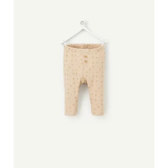 Legging côtelé bébé en coton bio beige avec motifs imprimés –  – Soldes