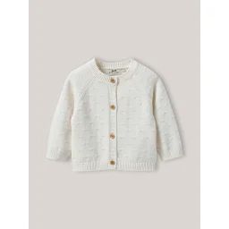 Cardigan Maille Ajourée En Coton Biologique Ecru