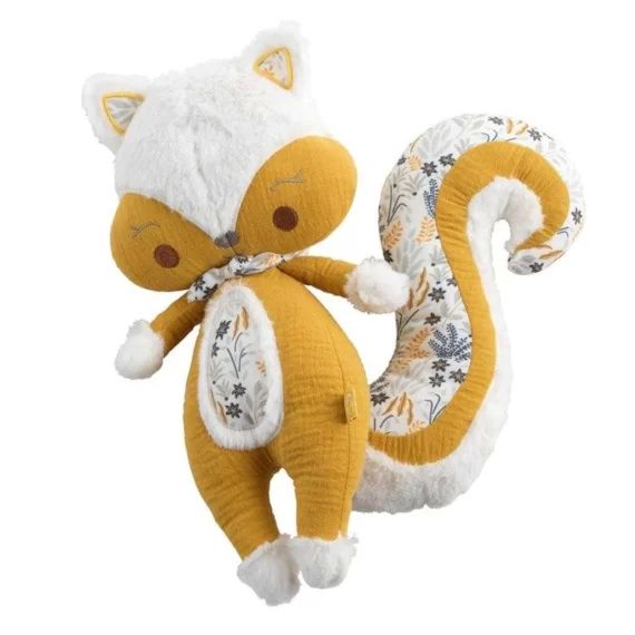 Doudou écureuil  en velours jaune foncé jaune