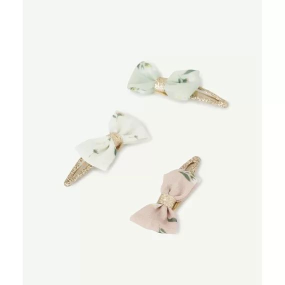 Le lot de 3 barrettes noeuds dorés et pastel