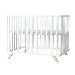 ROBA Parc Bébé 75 x 100 cm en Bois Massif BIO – avec Tapis Lil Planet Certifié OEKO-TEX – Hauteur Réglable – Blanc – Vert Givré blanc