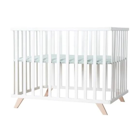 ROBA Parc Bébé 75 x 100 cm en Bois Massif BIO – avec Tapis Lil Planet Certifié OEKO-TEX – Hauteur Réglable – Blanc – Vert Givré blanc