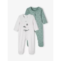 Lot de 2 dors-bien bébé garçon en interlock bleu gris