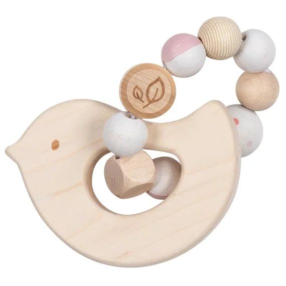 Hochet En Bois Flexible Oiseau Beige
