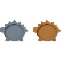 Lot de 2 assiettes en silicone Olivia Dino blue wave mustard mix