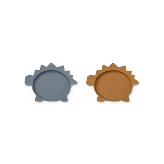 Lot de 2 assiettes en silicone Olivia Dino blue wave mustard mix
