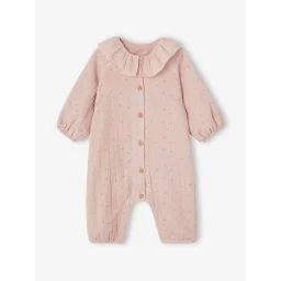 Combinaison en gaze de coton imprimée bébé rose pâle