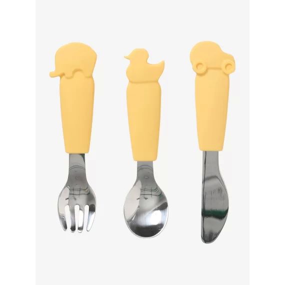 Set couverts enfant silicone et inox x3 jaune