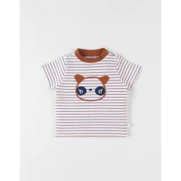 T-shirt Rayé Panda À Manches Courtes Ecru