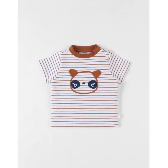 T-shirt Rayé Panda À Manches Courtes Ecru