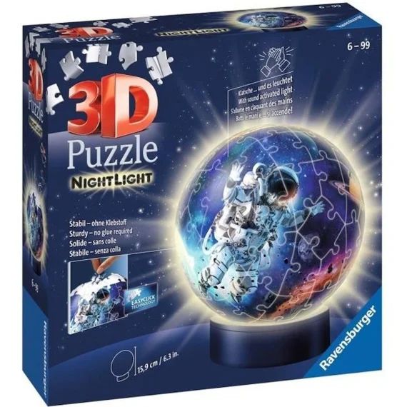 Puzzle 3d Ball Illuminé – Les Astronautes – Ravensburger – 72 Pièces – Thème Astrologie Et Ésotérisme Bleu