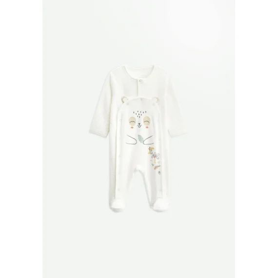 Pyjama Bébé En Velours Ouverture Pont Baby Panda Ecru