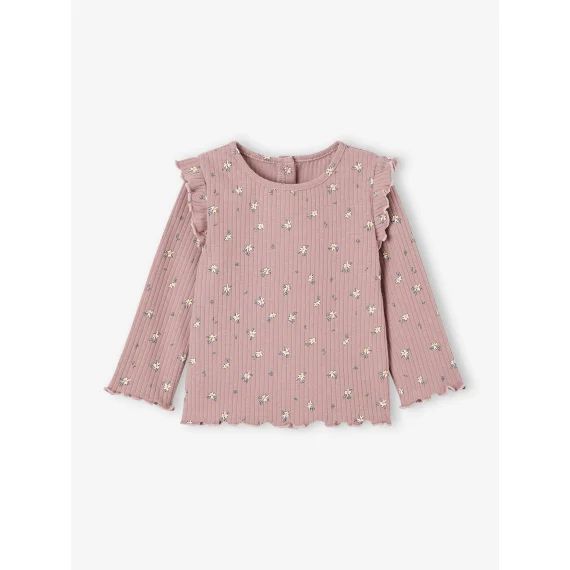 T-shirt en côtes manches volantées bébé fille mauve