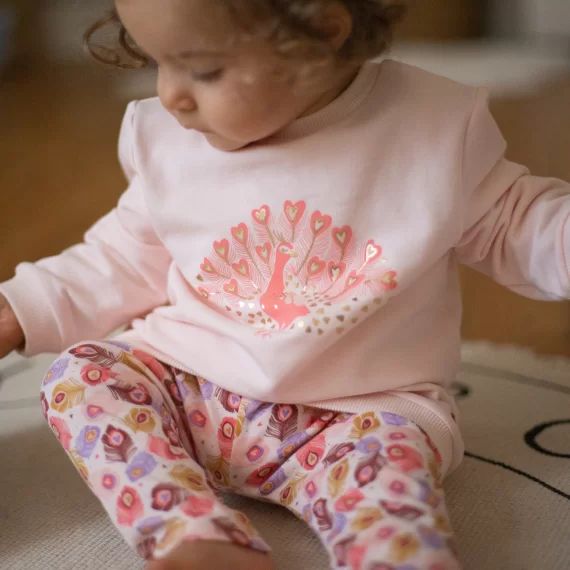 Robe et legging imprimé paon Fille Rose