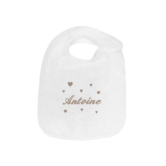 Bavoir à velcro coeur taupe (personnalisable)