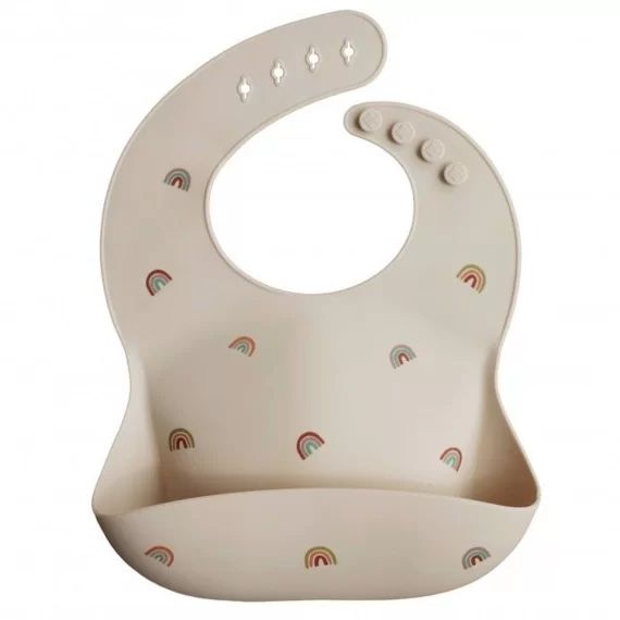 Bavoir Silicone Motifs Arc En Ciel – Repas Bébé Et Enfant – Mushie Beige