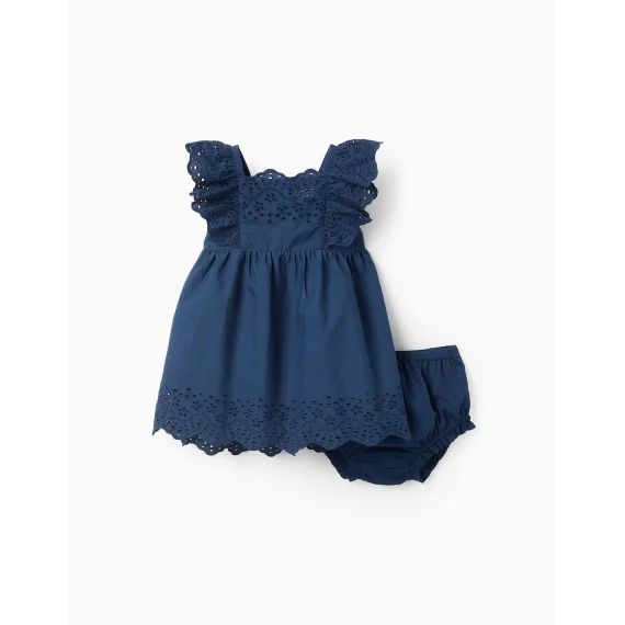 Robe + Bloomer Avec Broderie Anglaise Bleu Foncé