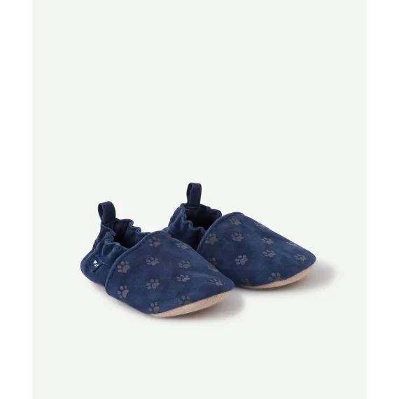 Chaussons en cuir bébé garçon bleu marine avec motifs pattes –  – Soldes