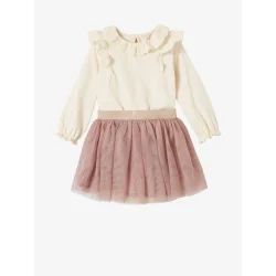 T-shirt à collerette en broderie anglaise et jupon tulle bébé fille écru