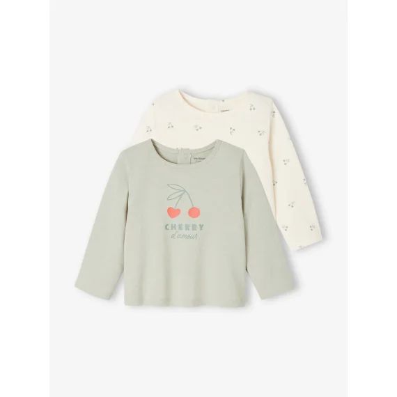 Lot de 2 t-shirts Basics bébé manches longues vert sauge