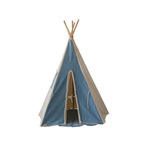 Tente Tipi Jean Avec Pompoms En Coton Bleu