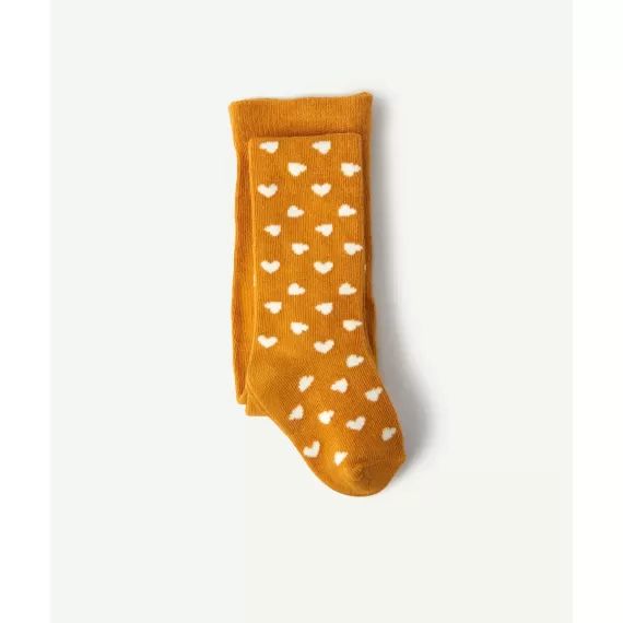 Collant bébé fille jaune en maille et motifs coeurs –  – Soldes