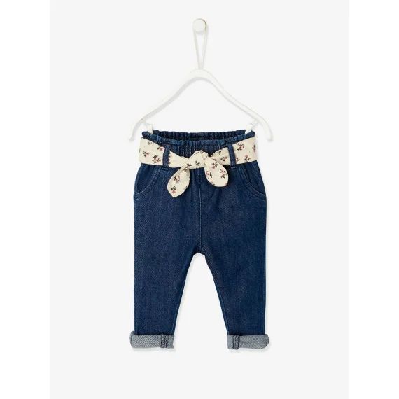 Jean avec ceinture en tissu bébé denim brut