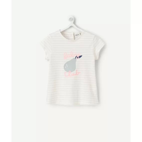 T-shirt bébé fille en coton biologique rayé rose et blanc –  – Soldes