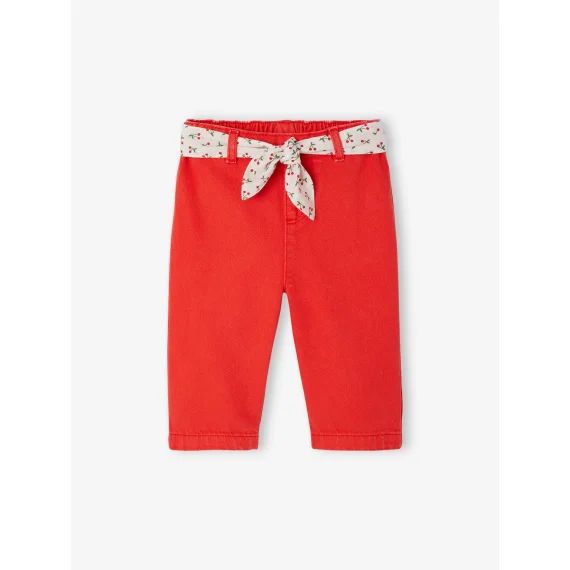 Pantalon large bébé avec ceinture à nouer rouge