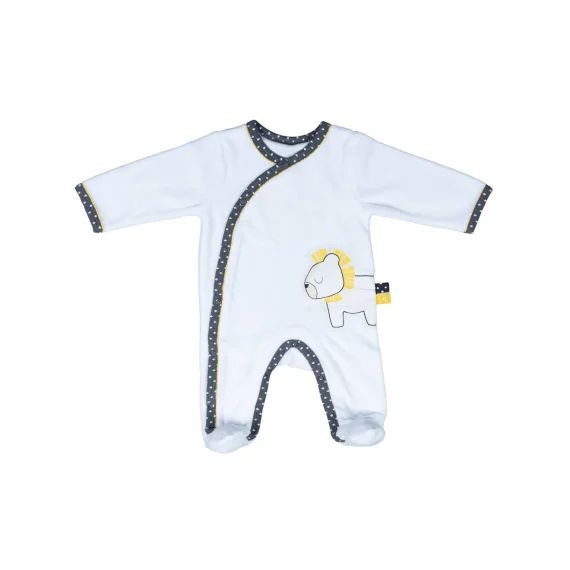 Pyjama Bébé À Manches Longues En Velours Blanc/gris