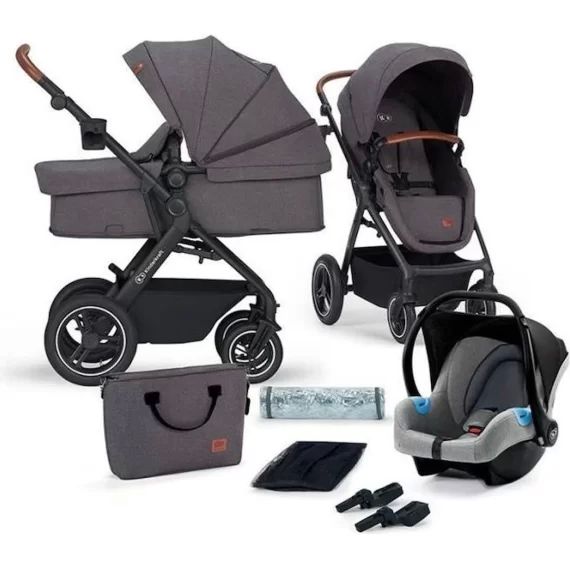 Kinderkraft B-Tour – Poussette 3en1 avec nacelle / siège auto / sac de transport – Gris Foncé gris