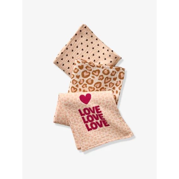 Lot de 3 langes en gaze de coton LOVELY LÉO rose imprimé