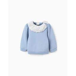 Sweat En Coton Avec Col En Broderie Anglaise Bleu Clair