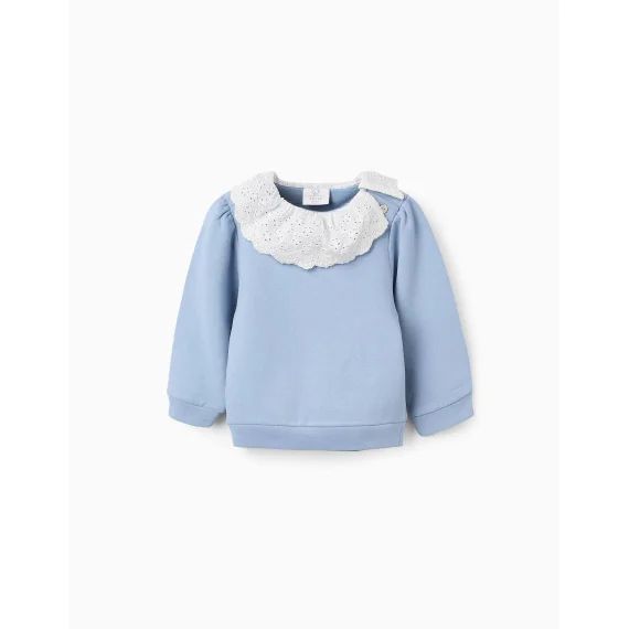 Sweat En Coton Avec Col En Broderie Anglaise Bleu Clair