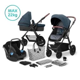 Poussette Kinderkraft XMoov + Nacelle – Denim + Coque Auto Mink – Denim