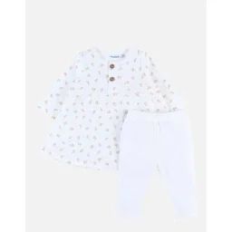 Ensemble robe et legging en jersey côtelé imprimé végétal beige
