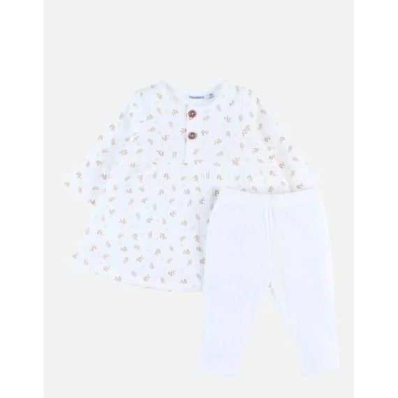 Ensemble robe et legging en jersey côtelé imprimé végétal beige