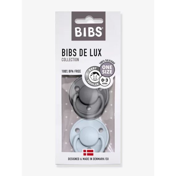 Lot de 2 sucettes-tétines BIBS De Lux en silicone gris fer + bleu layette