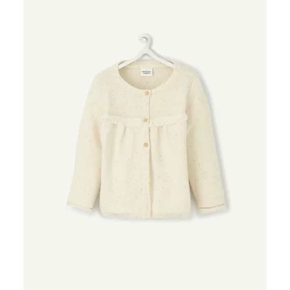 Le gilet en tricot écru avec franges –  – Soldes