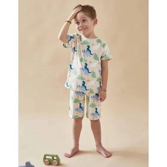 Pyjama 2 Pièces Imprimé Dinosaure En Jersey Beige
