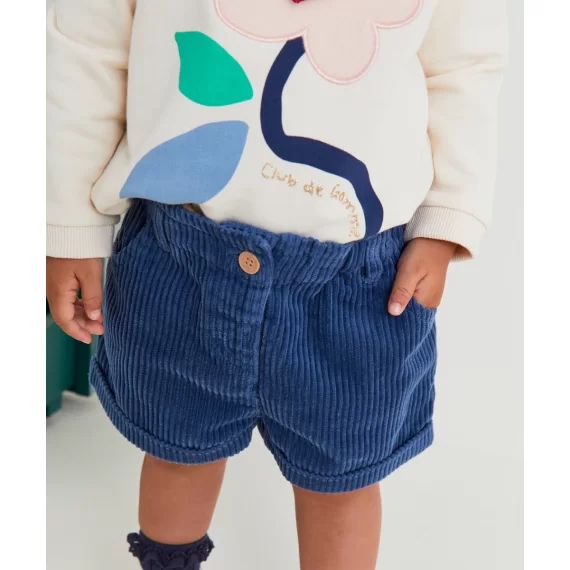 Short velours bébé fille en coton biologique bleu marine