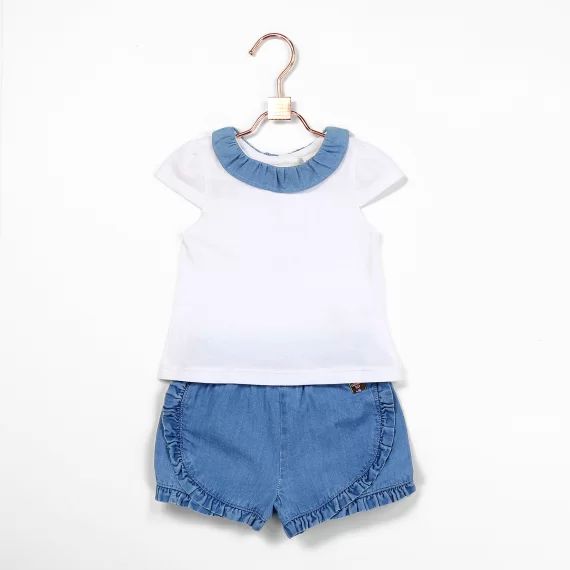Short volanté en jean coton Fille Bleu