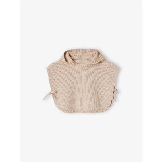 Cape/pull en tricot bébé capuche fantaisie à oreilles beige chiné