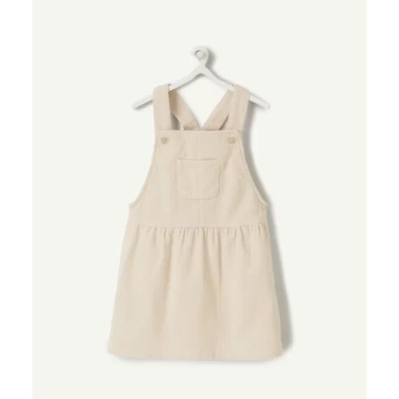 Robe salopette bébé fille en velours écrue côtelée