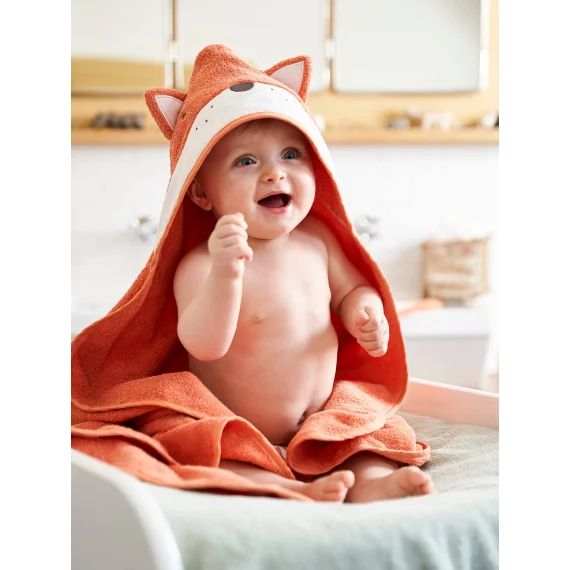 Coffret cape de bain + gant Renard terre cuite
