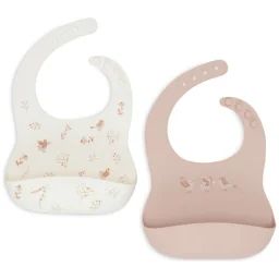 Lot De 2 Bavoirs En Silicone Ecru, Rose