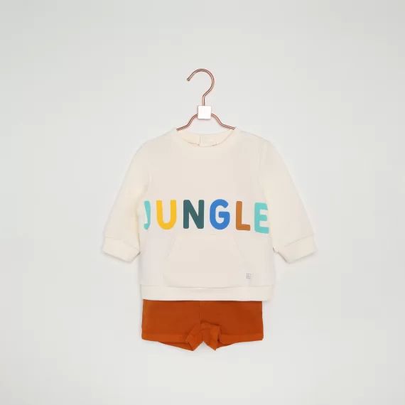 Short uni sergé de coton Garçon Marron