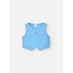 Gilet En Lin Bicolour Bleu